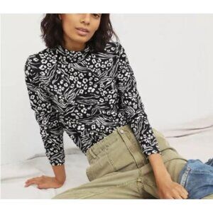 Anthropologie Top Womens Large Adventurer Black Floral Mock Neck Jersey Classic